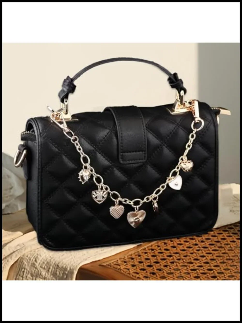 2 Pcs Gold Metal Bag Chain with Heart Purse Charm Extender Strap for Handbags